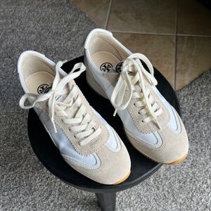 Tory Burch White/Cream low- top suede, leather sneaker